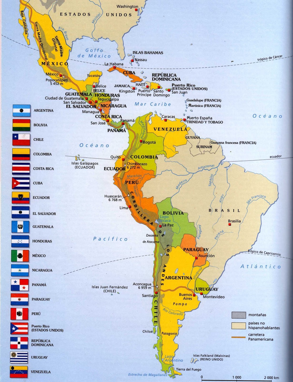 Политическая карта Латинской Америки на испанском